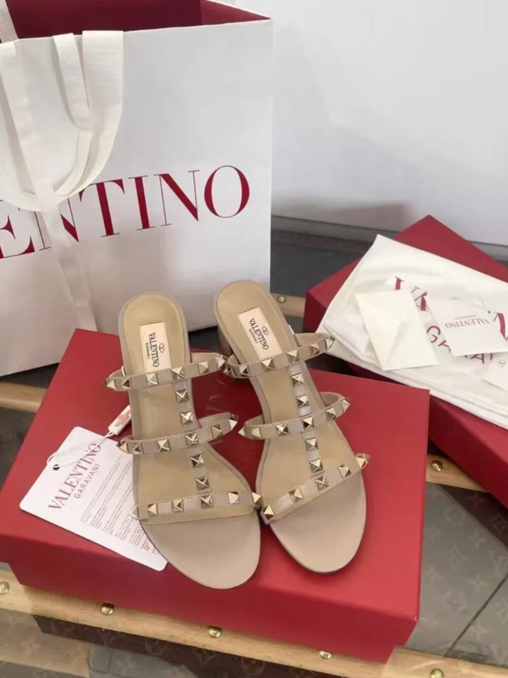 Valentino Rockstud Studded Open‑Toe Mule Heels